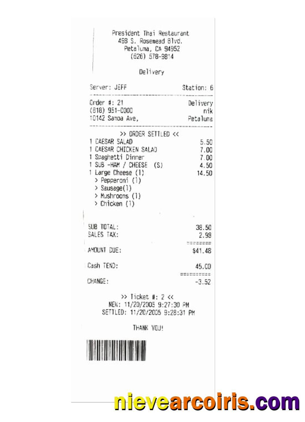 PRESIDENT THAI RESTAURANT payment check version 2